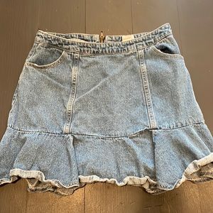 Blue denim skirt with ruffles at bottom